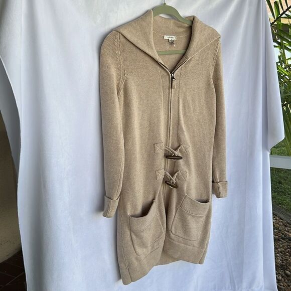 TYLER BOE longline zip front warm neck wool blend cardigan sweater with toggles - Picture 2 of 6